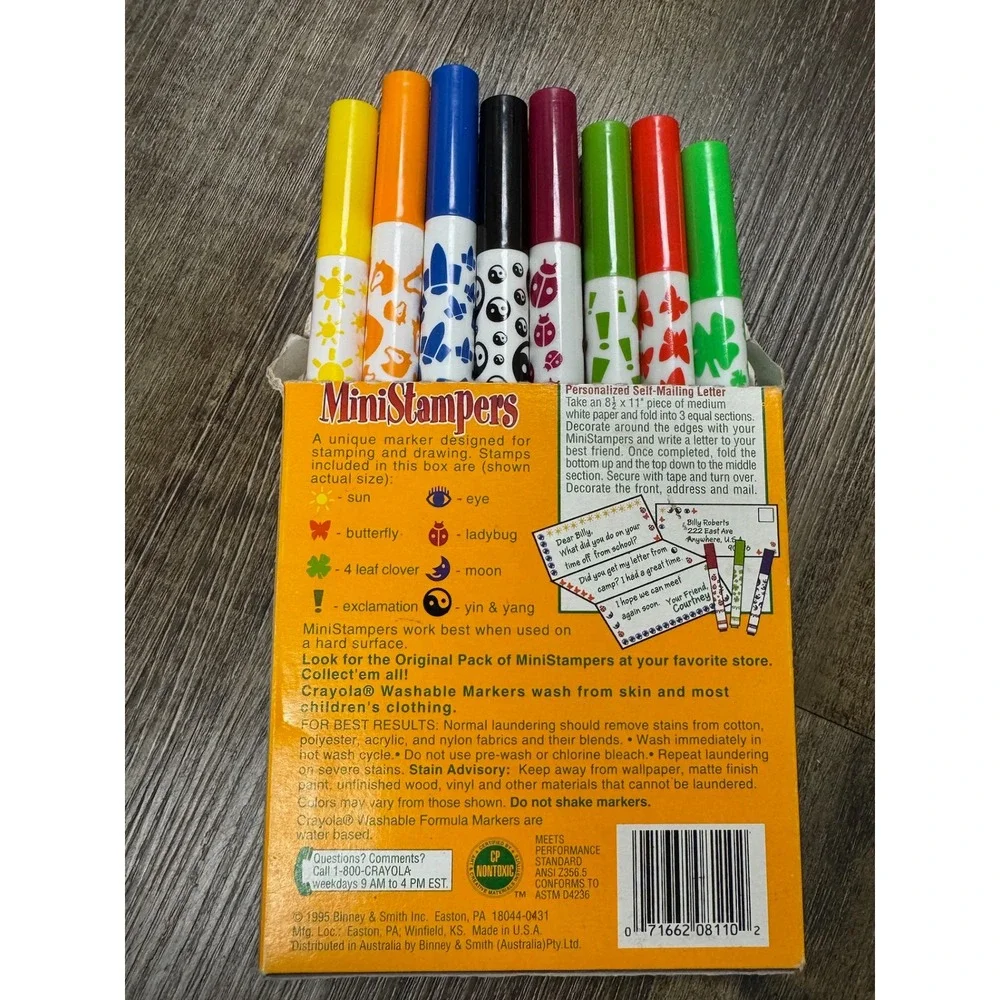 Vintage 1995 Crayola Mini Stampers Washable Markers 8 Count Set 8110 Made in USA